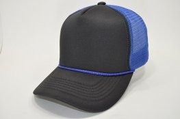 FP-02 5PANEL SPONG TRUCKER CAP BLACK/ROYAL BLUE MESH