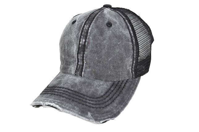 TS-009 PIGMENT VINTAGE THICK STITCH MESH CAP BLACK/BLACK