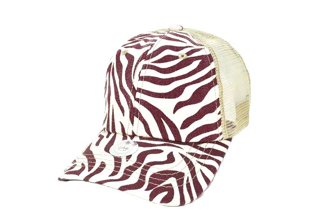 004-ZEBRA-MESH-CAP(BURGUNDY)/KHAKI MESH
