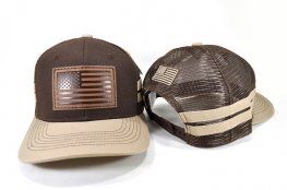 TRUCKER U.S.A. FLAG PATCH 2 SIDE LINES CAP - BROWN