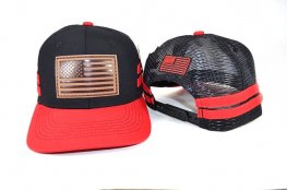 TRUCKER U.S.A. FLAG PATCH 2 SIDE LINES CAP - BLACK/RED