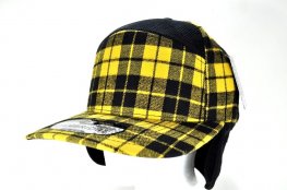 PLAID- 7PANEL PLAID SANDWICH VISOR (EARFLAP)- YELLOW