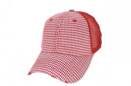 HT-001 houndstooth mesh trucker cap - red/red