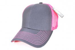 041-COTTON TRUCKER MESH VELCRO - D.GREY/H.PINK