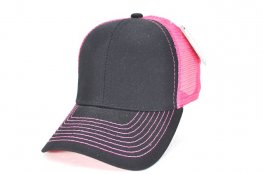 044-COTTON TRUCKER MESH VELCRO - BLACK/H.PINK
