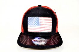 AF-3 AMERICAN FLAG MOVIN MOTION LOGO CAP- BLACK/RED MESH
