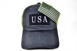 AF-19 AMERICAN FLAG LOGO PATCH CAP- BLACK/OLIVE MESH