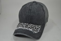043-Pigment cap with leopard visor-dark grey