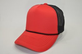 FP-06 5PANEL SPONG TRUCKER CAP RED/BLACK MESH