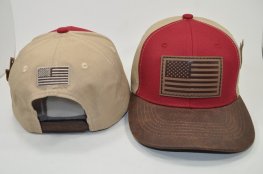 UP-001 COTTON USA FLAG LEATHER PATCH SNAPBACK BURGUNDY/BROWN