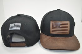 UP-003 COTTON USA FLAG LEATHER PATCH SNAPBACK BLACK/BROWN