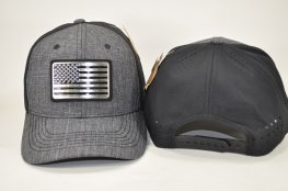 USA FLAG SILVER METAL CAP-BLACK