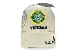 CAP-1203K ARMY EMB VETERAN SHIELD SIDE - KHAKI