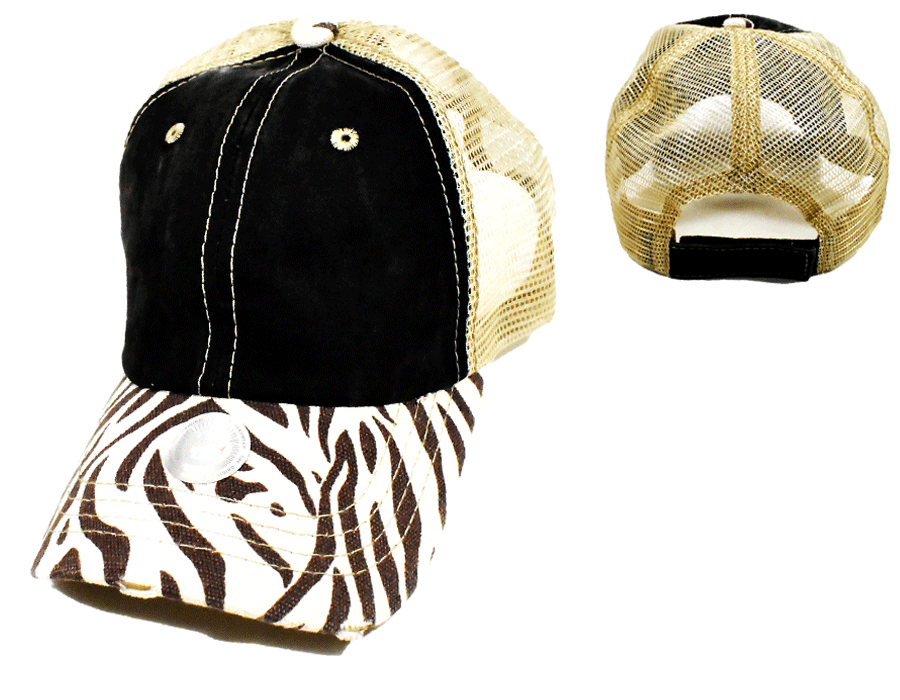 008-ZEBRA-PIGMENT-CAP(BROWN&WHITE)/KHAKI MESH
