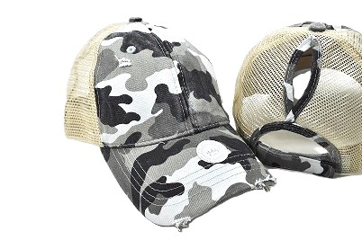 029-GREYCAMO/BEIGE MESH PONYTAIL