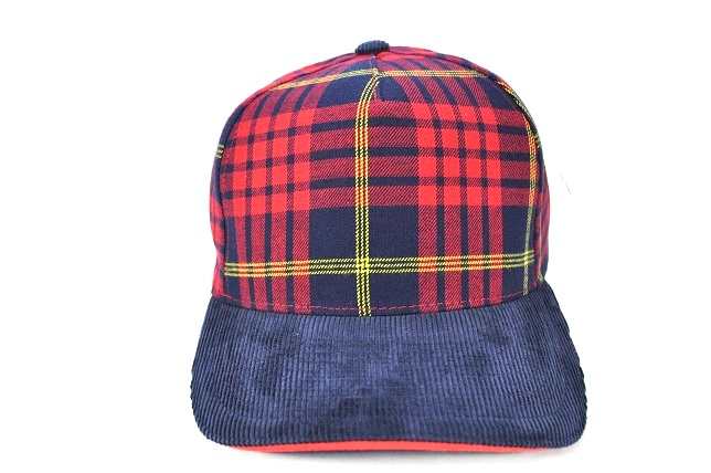 PLAID-101 5PANEL PLAID SANDWICH VISOR - RED/NAVY