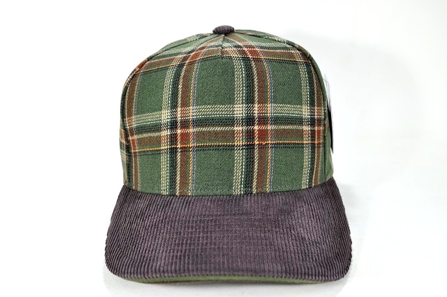 PLAID-101 5PANEL PLAID SANDWICH VISOR - OLIVE/BROWN