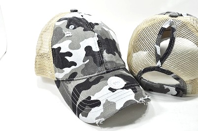 029-GREYCAMO/BEIGE MESH PONYTAIL