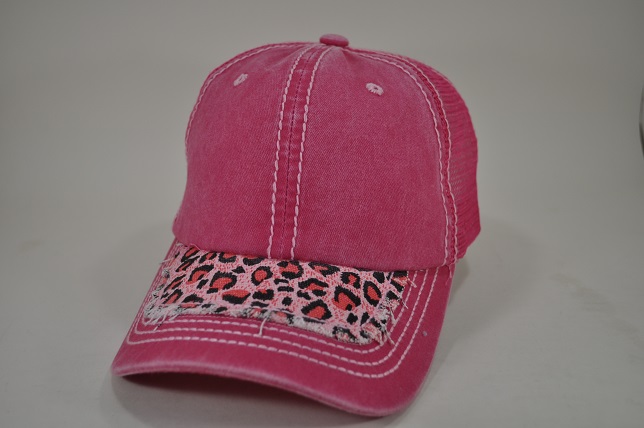 046-Pigment cap with leopard visor-hot.pink