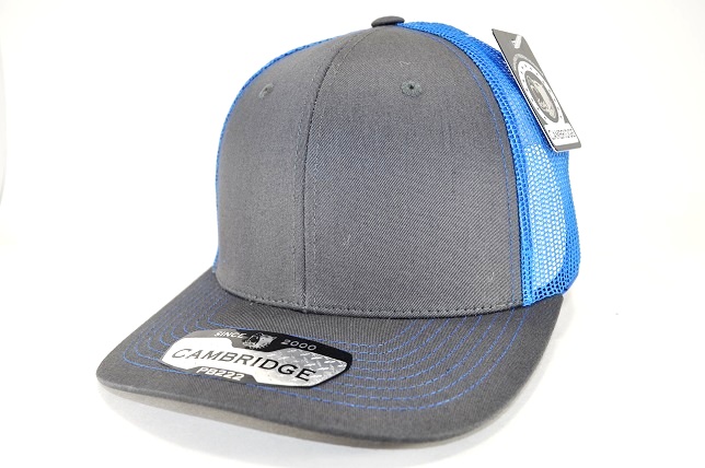 PB-222 CAMBRIDGE TRUCKER CAP-CHARCOAL/ROYAL BLUE MESH