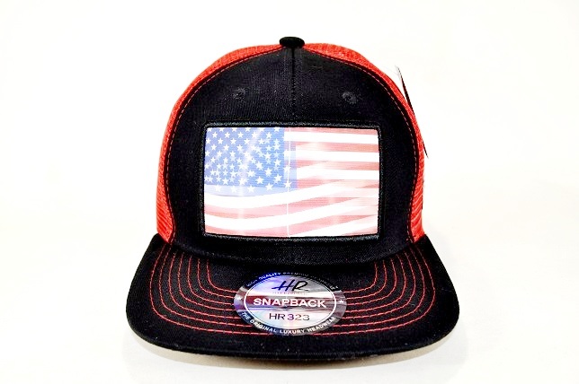 AF-3 AMERICAN FLAG MOVIN MOTION LOGO CAP- BLACK/RED MESH