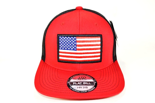 AF-7 AMERICAN FLAG LOGO FLAT BILL CAP- RED