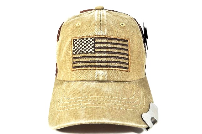 AF-16 AMERICAN FLAG LOGO BOTTLE OPENER CAP- KHAKI