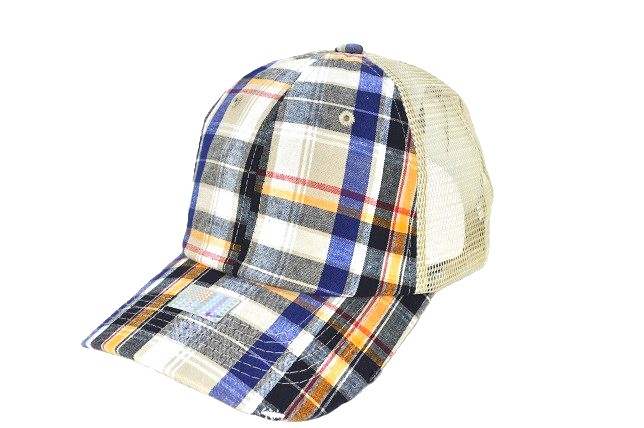 PL-01 PLAID ORANGE/BEIGE/ROYAL/KHAKI MESH