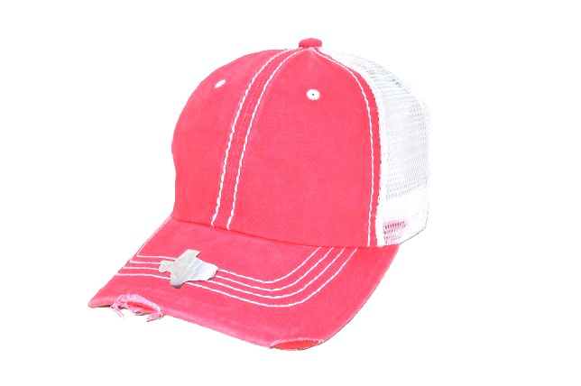 TS-013 PIGMENT VINTAGE THICK STITCH MESH CAP CORAL/WHITE
