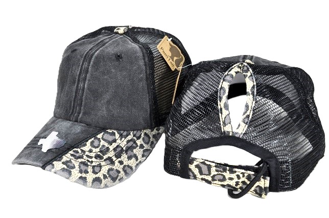 013- PIGMENT PONY TAIL BLK /KHAKI MESH -KHAKI LEOPARD