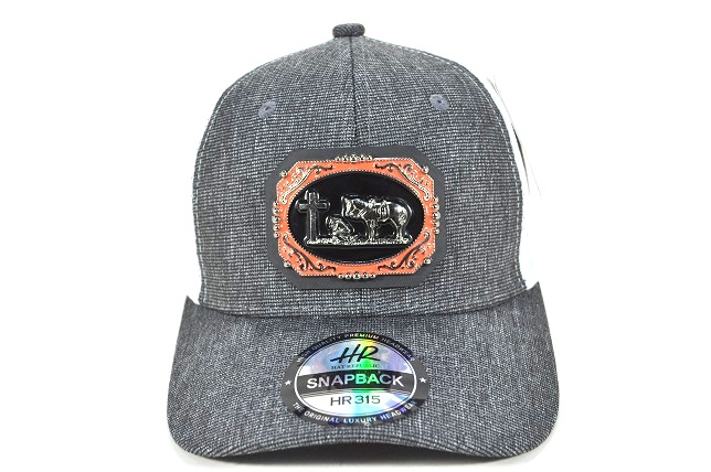 CC-37 PREACHING COWBOY METAL LOGO - D.GREY/WHITE MESH